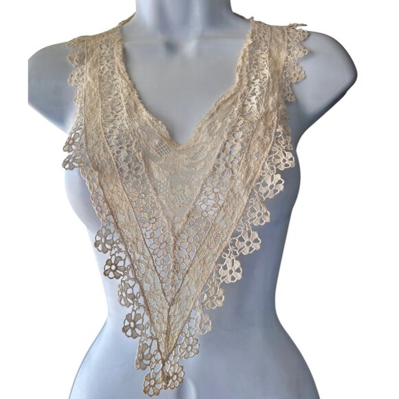 Antique French Net Lace Collar with Crochet Victorian Style Dark Cream - Picture 2 of 16